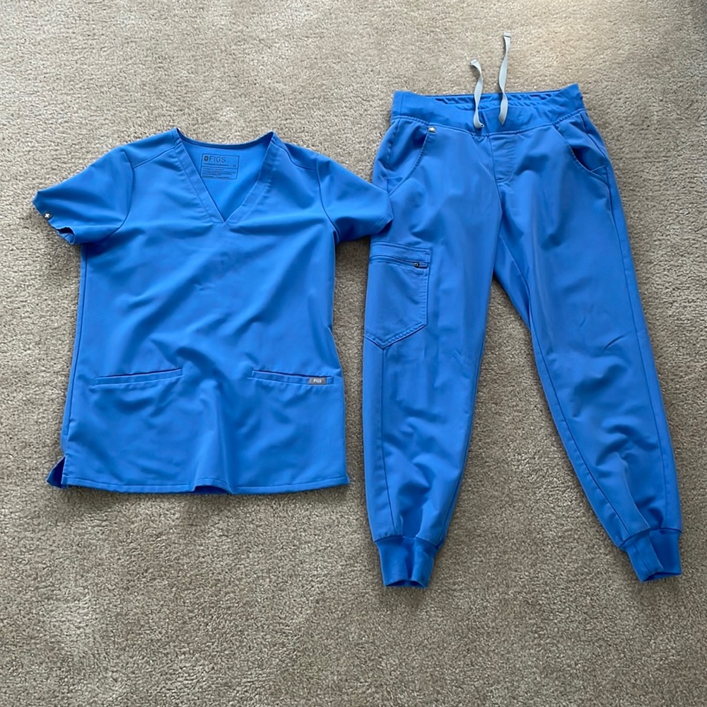 Xs FIGS Ceil blue scrub set
